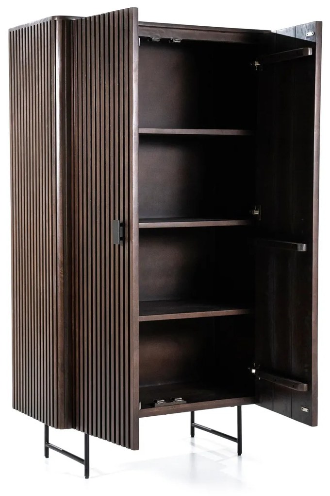 Eleonora Remi Donkerbruine Kast Met Houten Latjes - 96x45x170cm.
