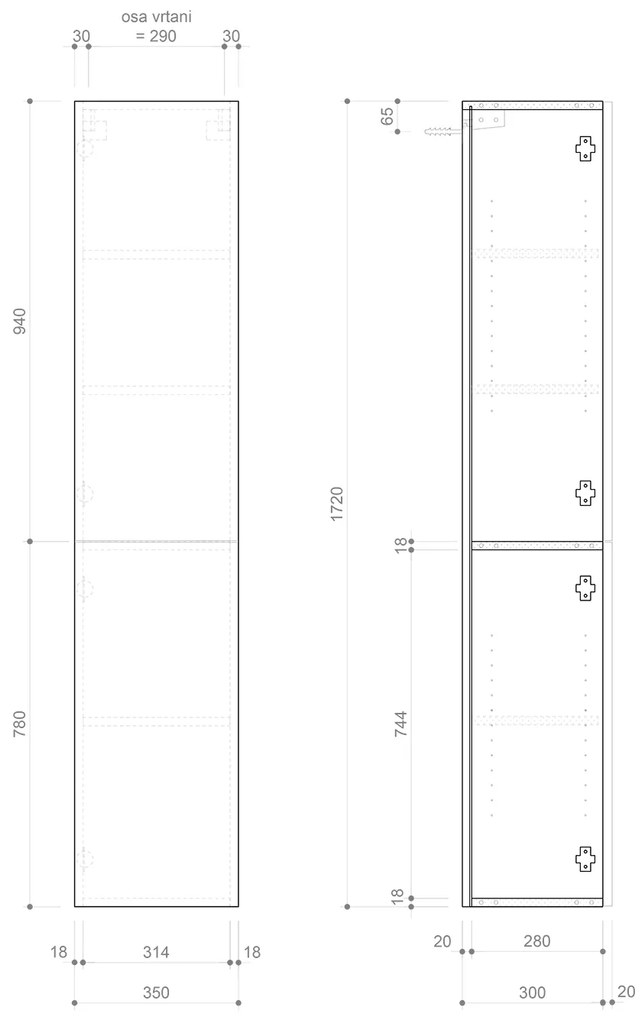 Sapho Espace kolomkast met 2 deuren 35x32x175cm eiken