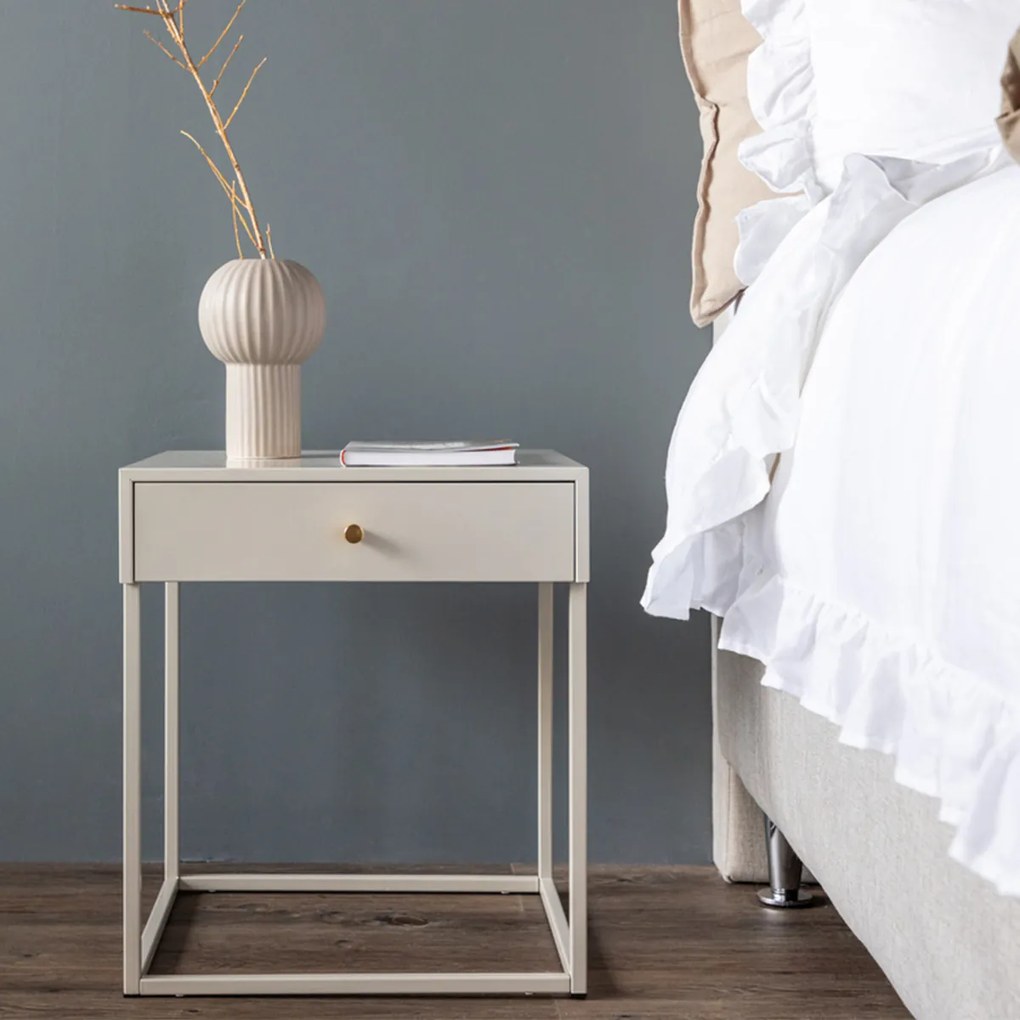 Metalen Nachtkastje Met Lade Beige - 41x41x50cm.