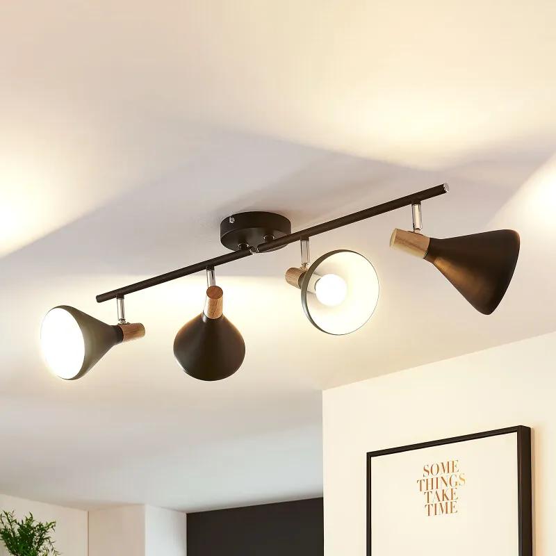 Zwarte LED plafondlamp Arina met houten details - lampen-24