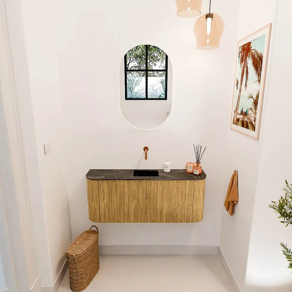 Mondiaz Joya DLux 105cm toiletmeubel ronding links/rechts oak met wastafel faye midden zonder kraangat lava