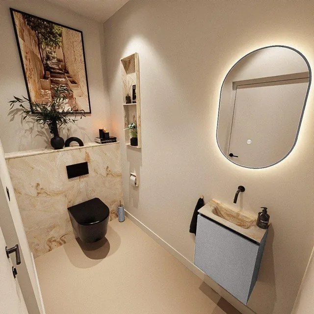 MONDIAZ TURE-DLUX 40cm toiletmeubel Plata. EDEN wastafel Frappe positie midden. Zonder kraangat. TUREDX40PLAM0FRA