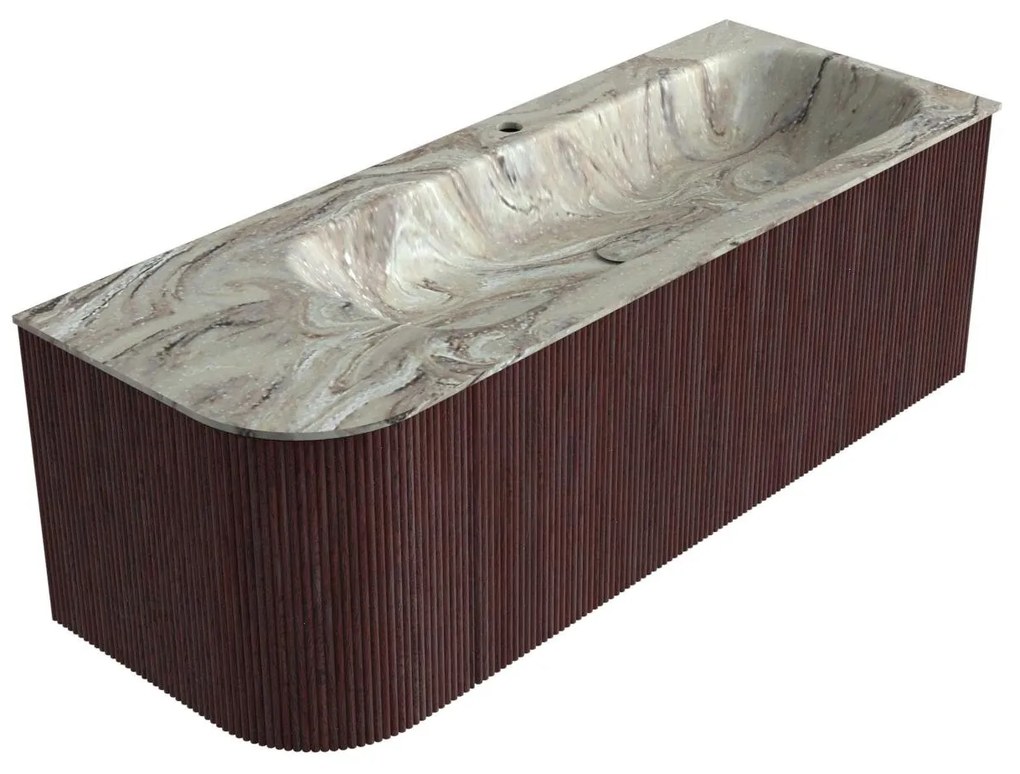 Mondiaz Kurve-dlux 125cm badmeubel ronding links ruby met 1 lade en deur en wastafel big medium kraangat rechts glace