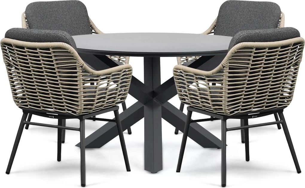Tuinset Ronde Tuintafel 4 personen 130 cm Rope Grijs Coco Antoni/Orino