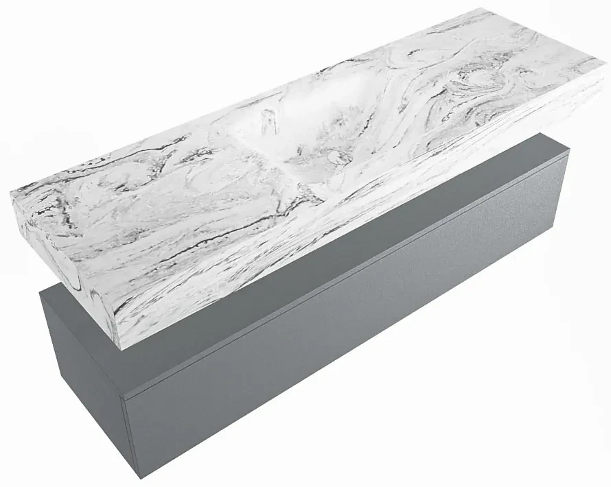 Mondiaz Alan DLux badmeubel 150cm plata 1 lade met wastafel glace midden 1 kraangat