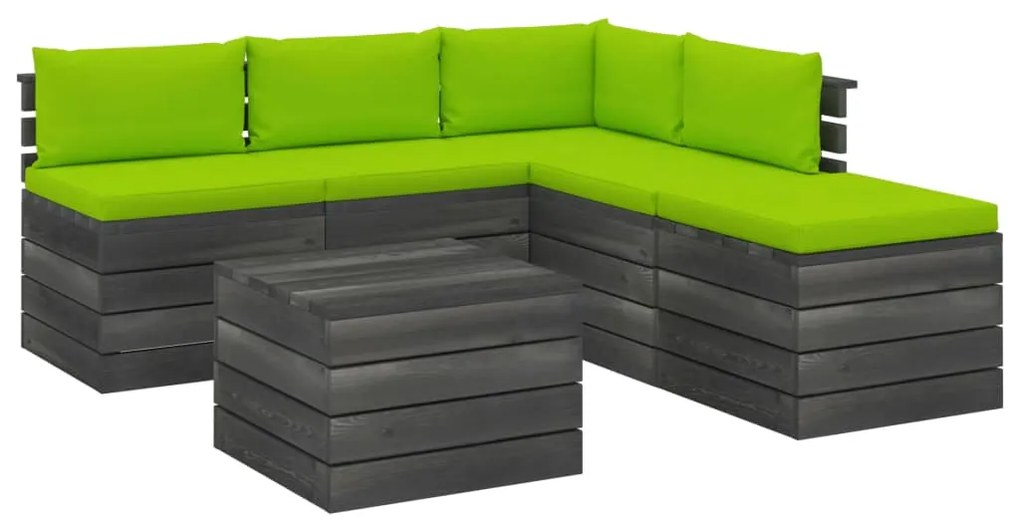 vidaXL 6-delige Loungeset met kussens pallet grenenhout