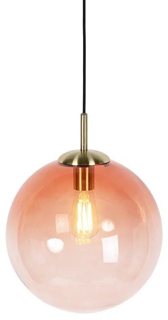 Art deco hanglamp messing met roze glas 33 cm - Pallon