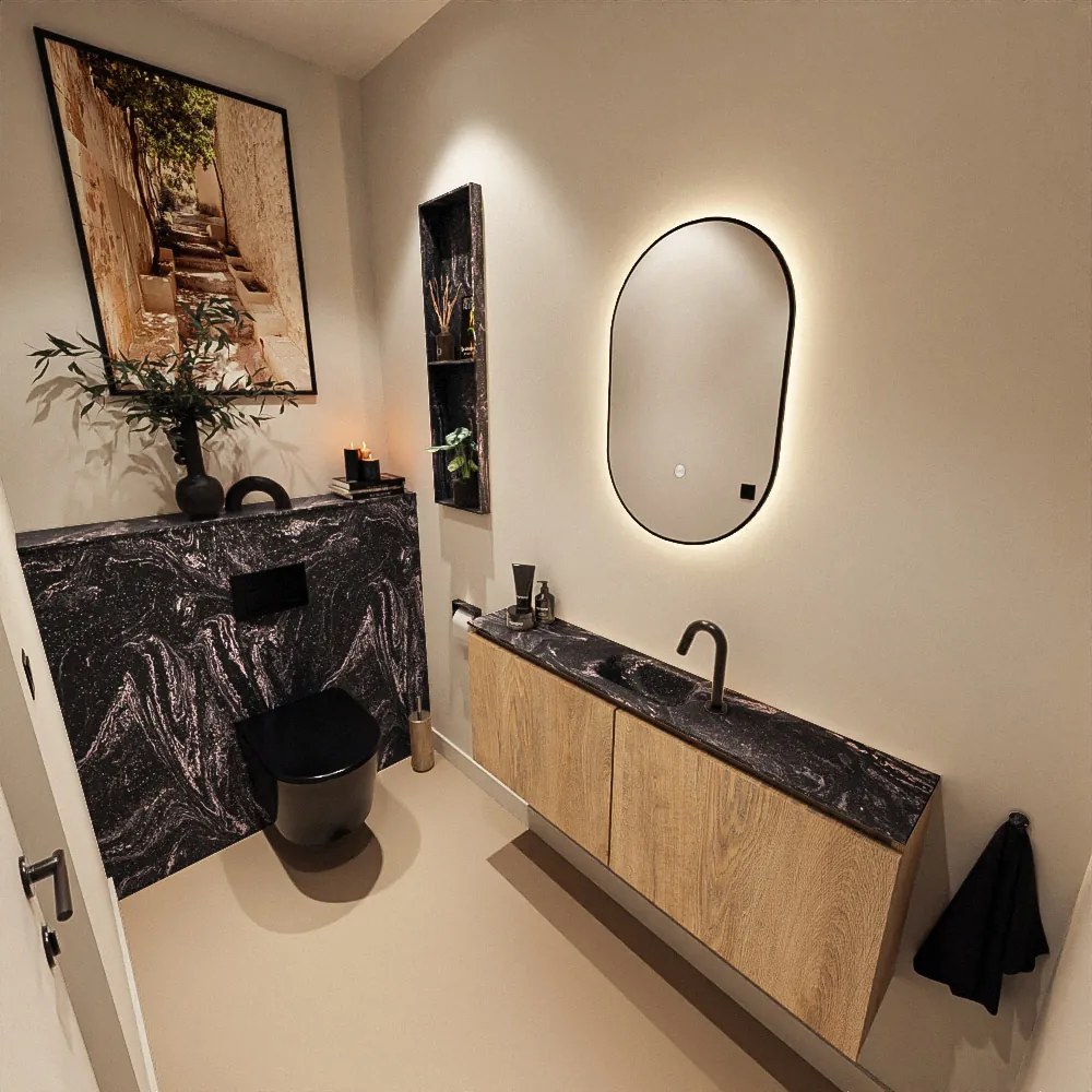 Mondiaz Ture DLux toiletmeubel 120cm washed oak met wastafel lava midden met kraangat