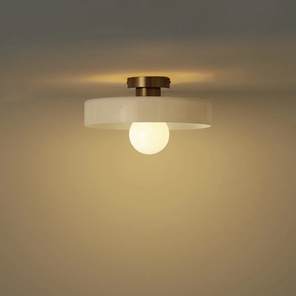 Retro plafondlamp brons met beige glas - Jina