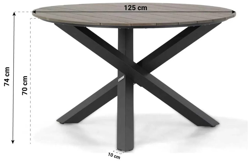 Dining Tuintafel Rond rond 125 cm Aluminium/polywood Grijs Ancona