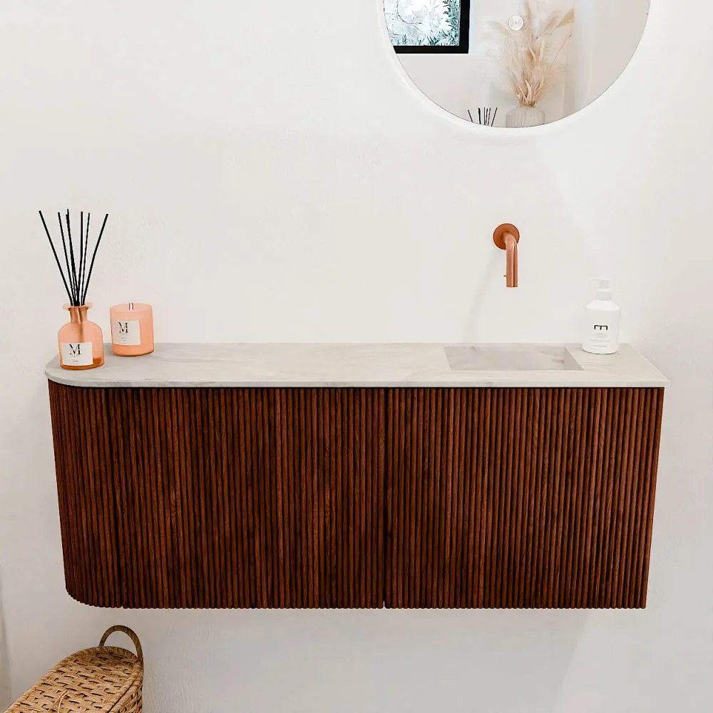 Mondiaz Joya DLux 100cm toiletmeubel ronding links ruby met wastafel faye rechts zonder kraangat ostra