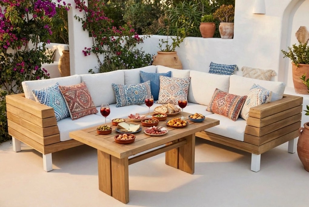 Dining Loungeset 5 personen Teak Old teak greywash Lifestyle Garden Furniture Seashore/Brighton