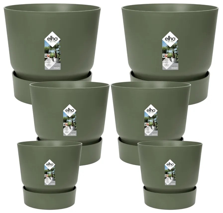 5x Pot elho Greenville groen (2x D30xH28, 1x D24xH23, 2x D14xH13)