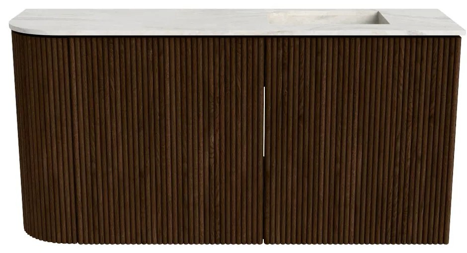 Mondiaz Joya DLux 80cm toiletmeubel ronding links walnut met wastafel faye rechts 1 kraangat ostra