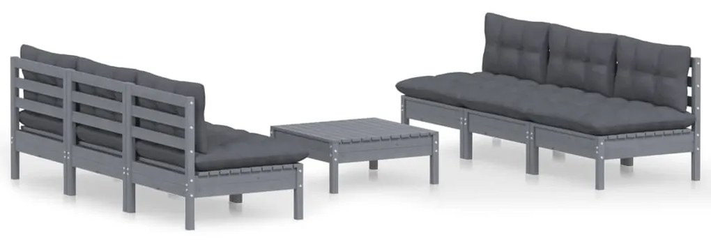 vidaXL 7-delige Loungeset met antracietkleurige kussens grenenhout