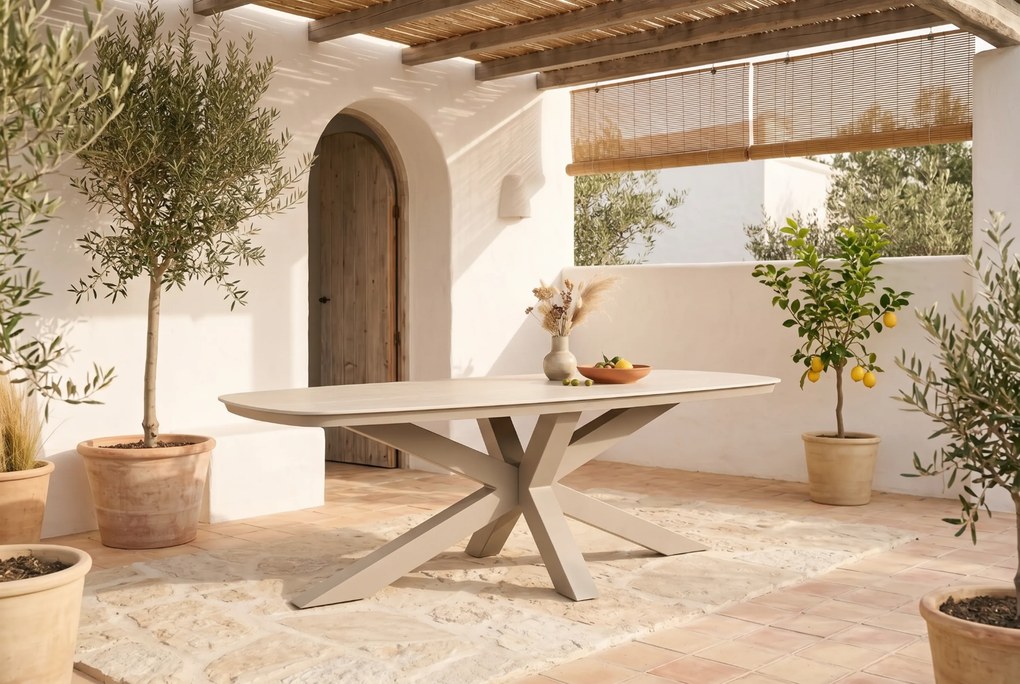 Tuinset 6 personen 220 cm Aluminium Zand/Beige Lifestyle Garden Furniture Ultimate/Belluno
