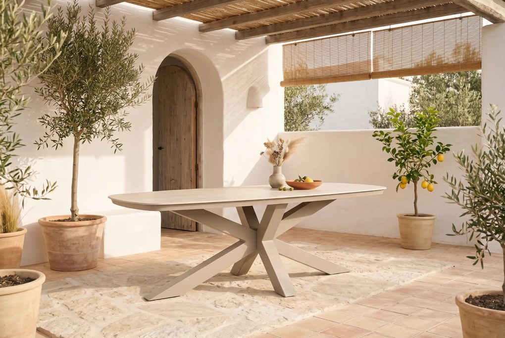 Tuinset 6 personen 220 cm Kunststof Zand/Beige Domani Furniture Alba/Belluno