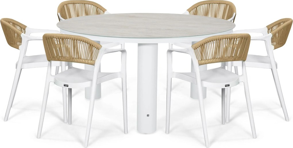 Tuinset Ronde Tuintafel 6 personen 150 cm Kunststof Wit Domani Furniture Toscano/Arancia