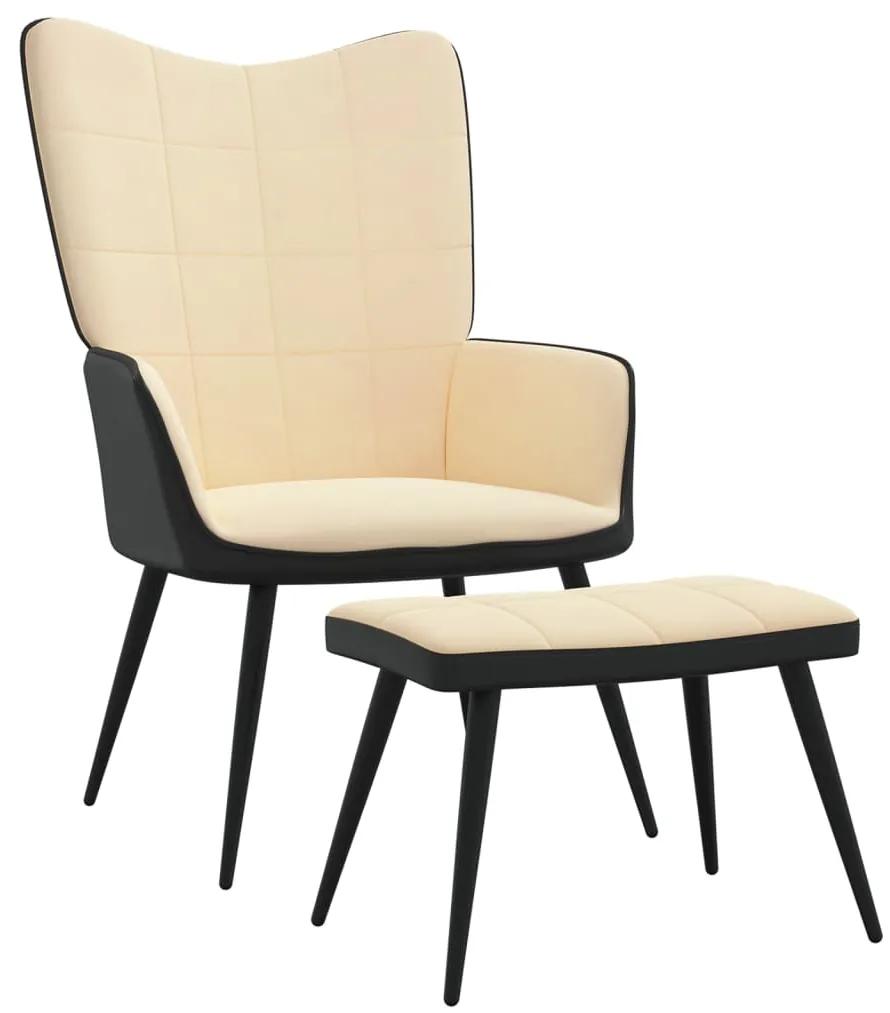 vidaXL Relaxstoel met voetenbank fluweel en PVC crèmewit
