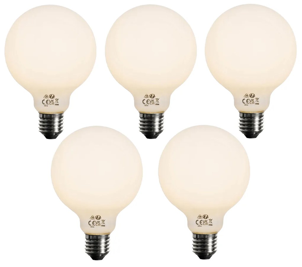 Set van 5 E27 dimbare LED lamp opaal G95 5W 450 lm 2700K