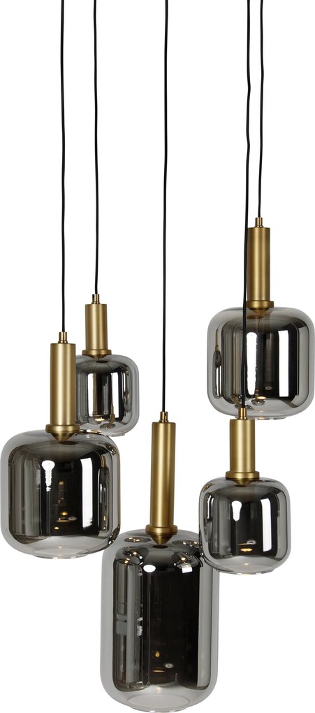 Hanglamp zwart met goud met smoke glas incl. 5 PUCC - Zuzanna