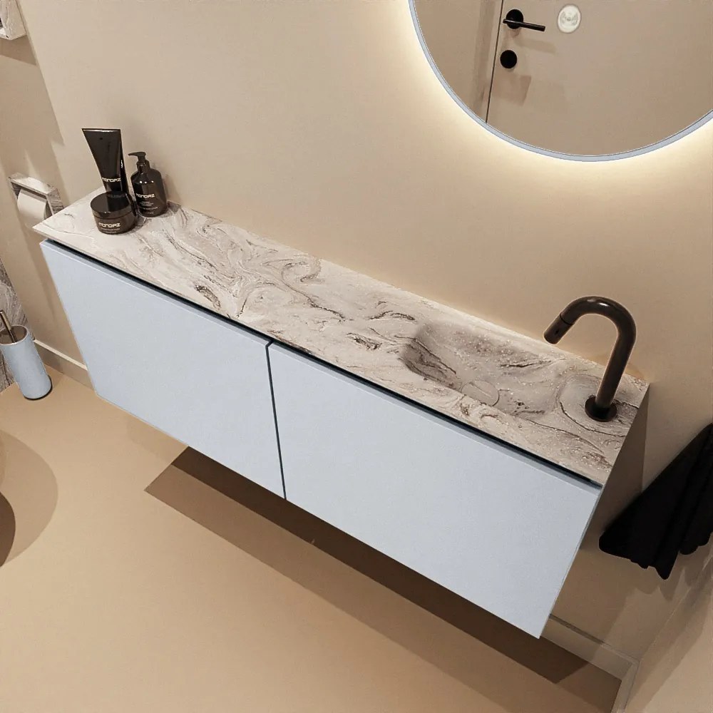 Mondiaz Ture DLux toiletmeubel 120cm clay met wastafel glace rechts met kraangat