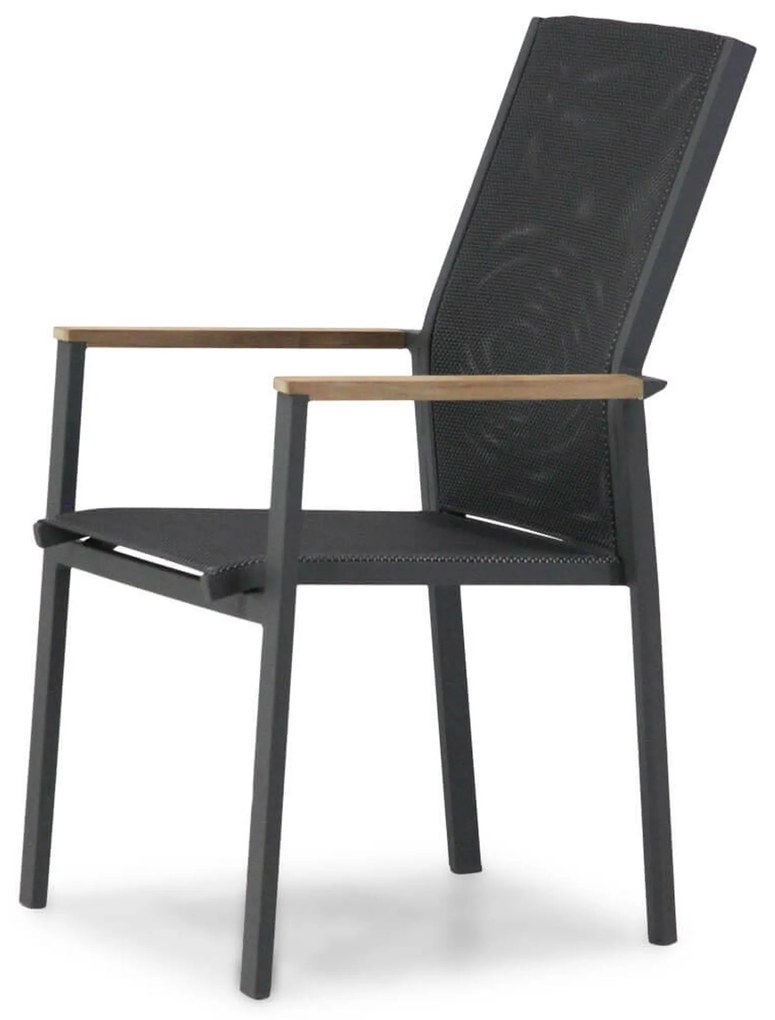 Tuinstoel stapelbaar Aluminium Grijs-antraciet Presto Ricadi met teak arm