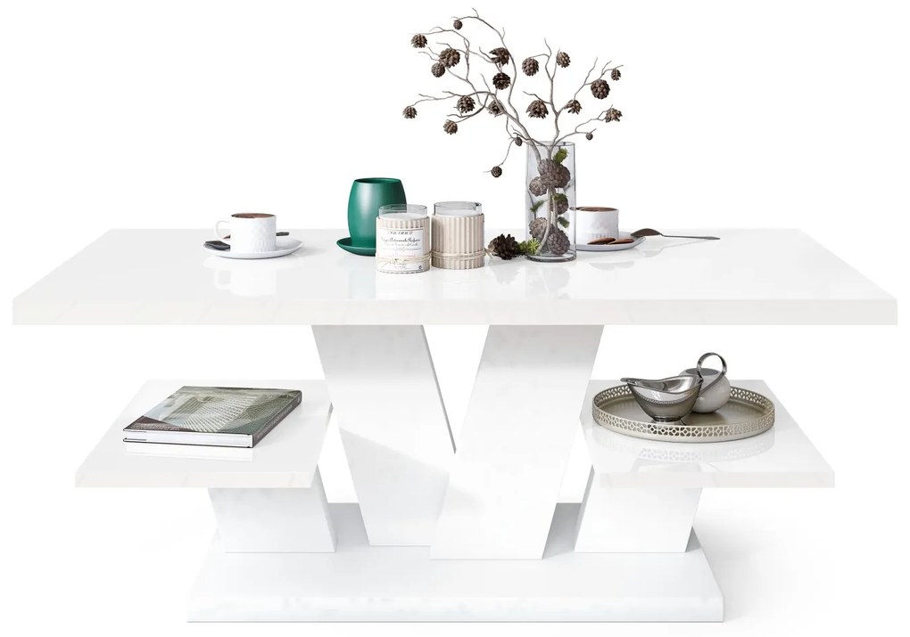 VIVA Wit glans/Wit mat - MODERNE KOFFIE TAFEL MET SCHAPPEN