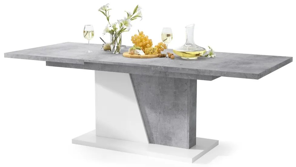 NOBLE NOIR Millenium Beton/Wit mat – uitschuifbare tafel tot 218 cm, voor 8, 10 personen.