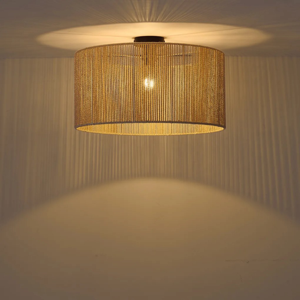 Plafondlamp zwart met beige papieren kap 50/50/25 - Combi