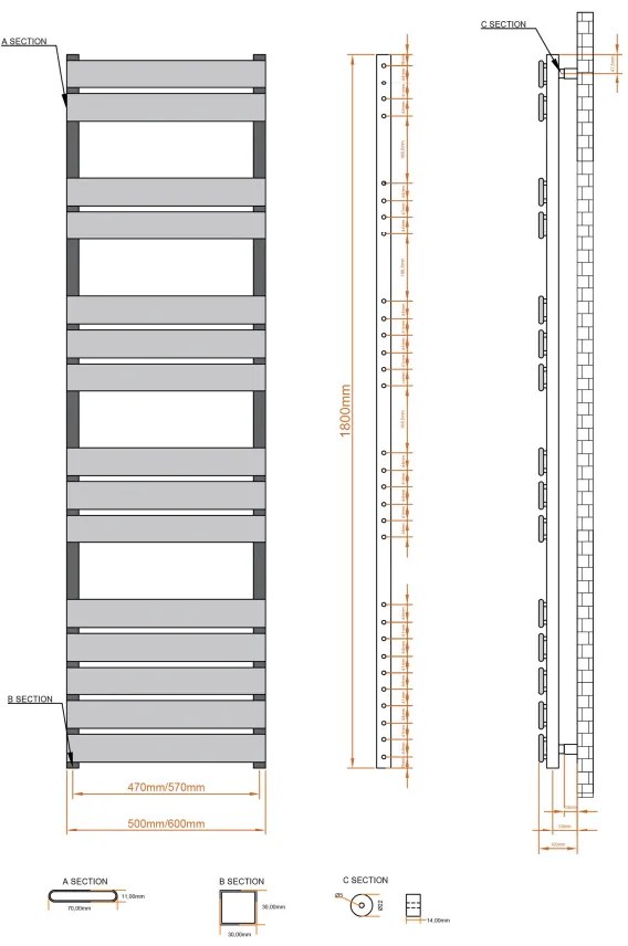 Eastbrook Deddington handdoekradiator 50x180cm 1031W antraciet