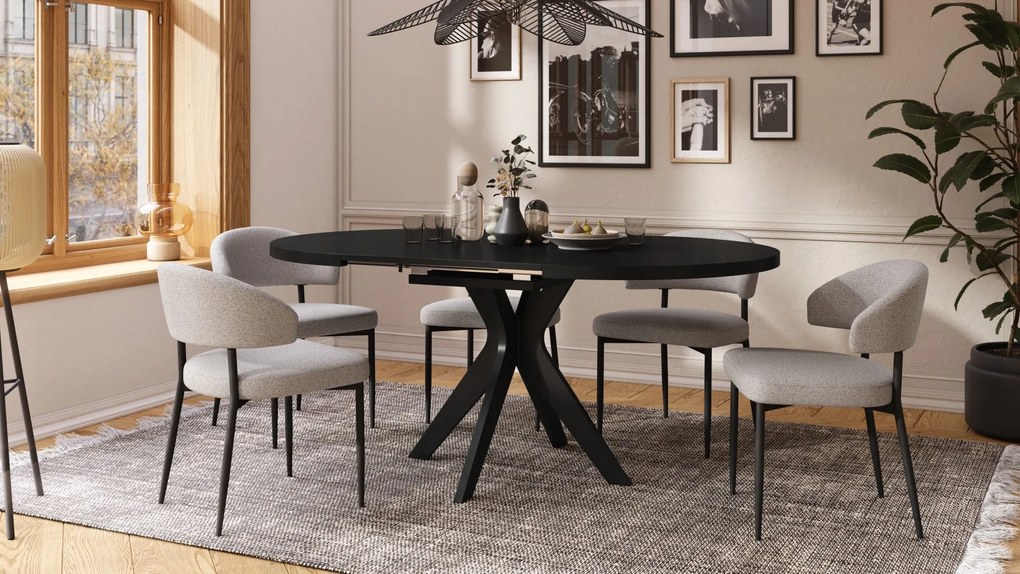 RENZO Zwart - RONDE TAFEL Ø110 UITKLAPBAAR TOT 180 cm | VOOR DE KEUKEN EETKAMER WOONKAMER RETRO