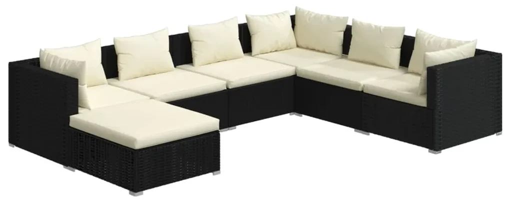 vidaXL 7-delige Loungeset met kussens poly rattan zwart