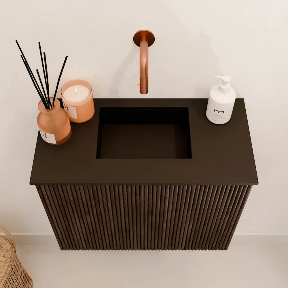 Mondiaz Joya 50cm toiletmeubel walnut met wastafel faye midden zonder kraangat urban