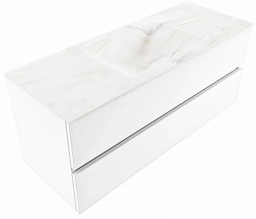 Mondiaz Vica DLux badmeubel 120cm talc 2 lades met wastafel ostra midden zonder kraangat