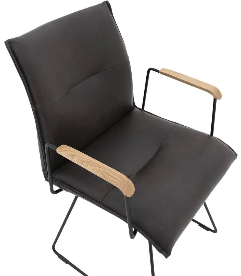 Goossens Excellent Eetkamerstoel Nica grijs leer met armleuning en Sledevoet,, modern design