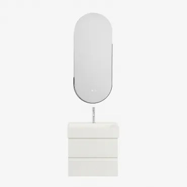 Ona Zwevend Badkamermeubelset Van Hout En Essenfineer Met Geïntegreerde Wastafel Wit & Geborsteld Grijs ↑20 Cm Met Aftapkraan Zonder Overloop Orveta &