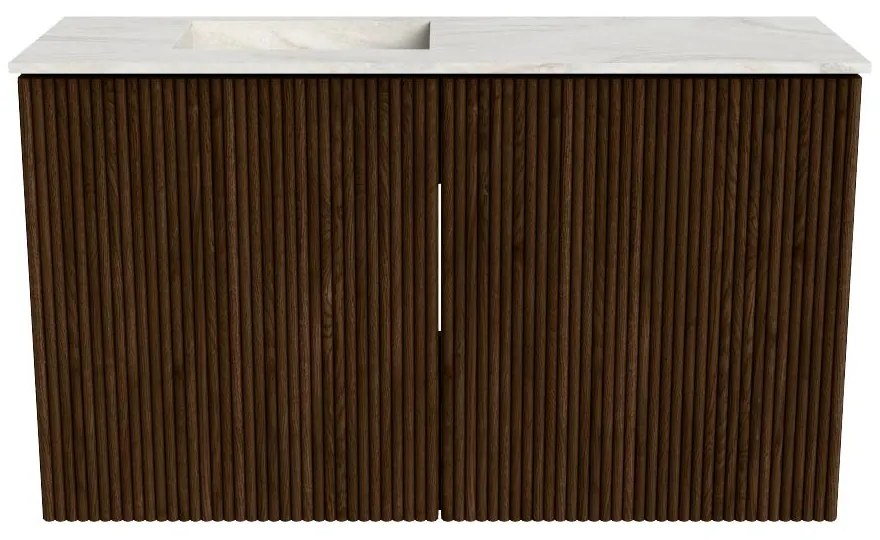 Mondiaz Joya DLux 70cm toiletmeubel walnut met wastafel faye links 1 kraangat ostra