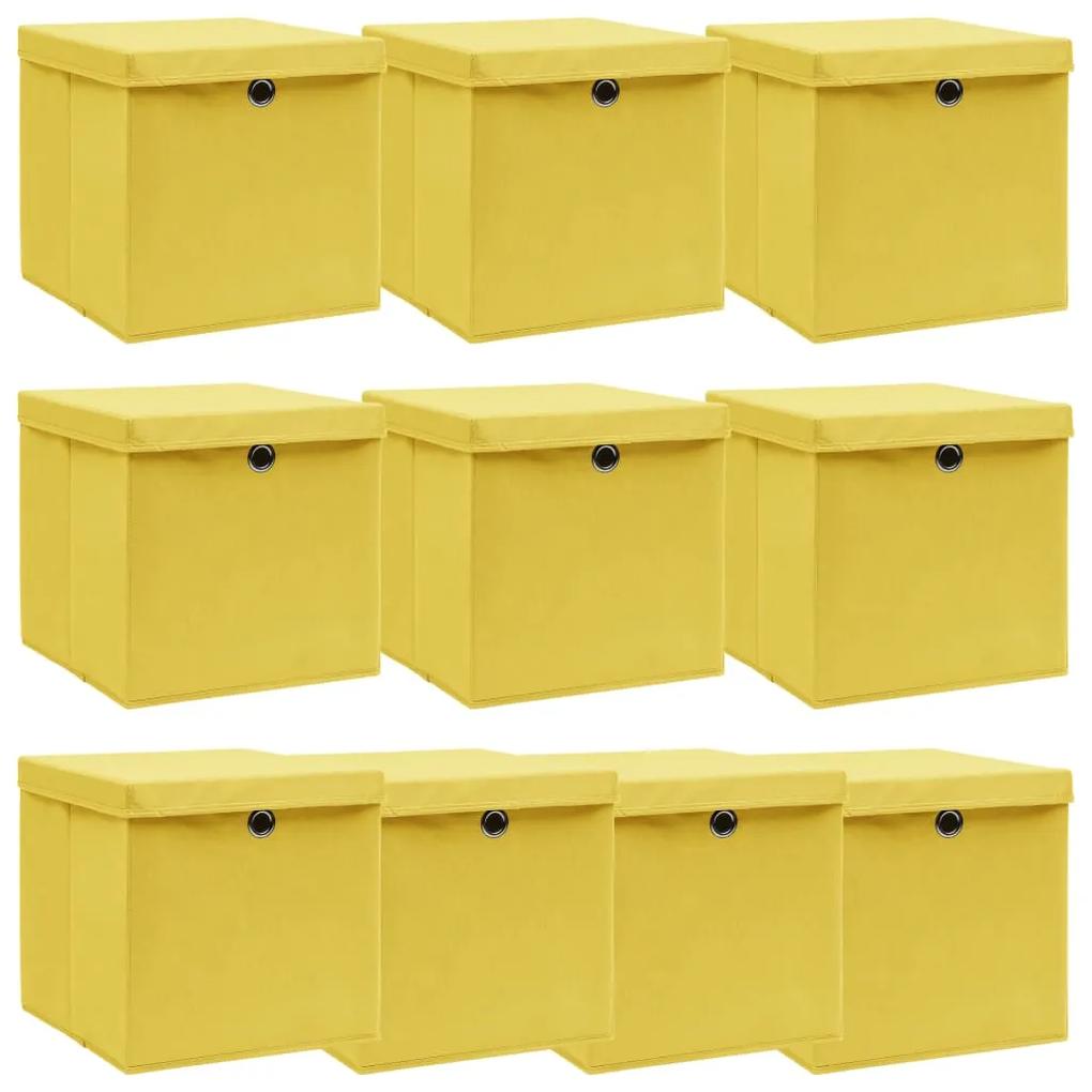 vidaXL Opbergboxen met deksels 10 st 32x32x32 cm stof geel