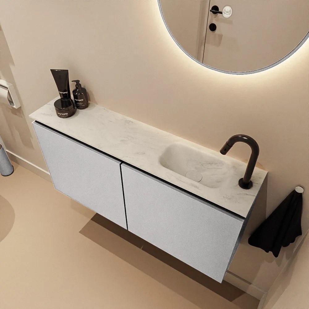 Mondiaz Ture DLux toiletmeubel 100cm plata met wastafel opalo rechts met kraangat