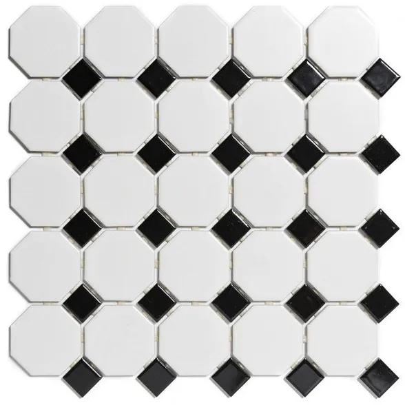 The Mosaic Factory Paris mozaïektegel 5,6x5,6x0,6cm en 2.3x2.3x0.6cm wandtegel voor binnen en buiten overig Keramiek wit met zwart PAOC140915