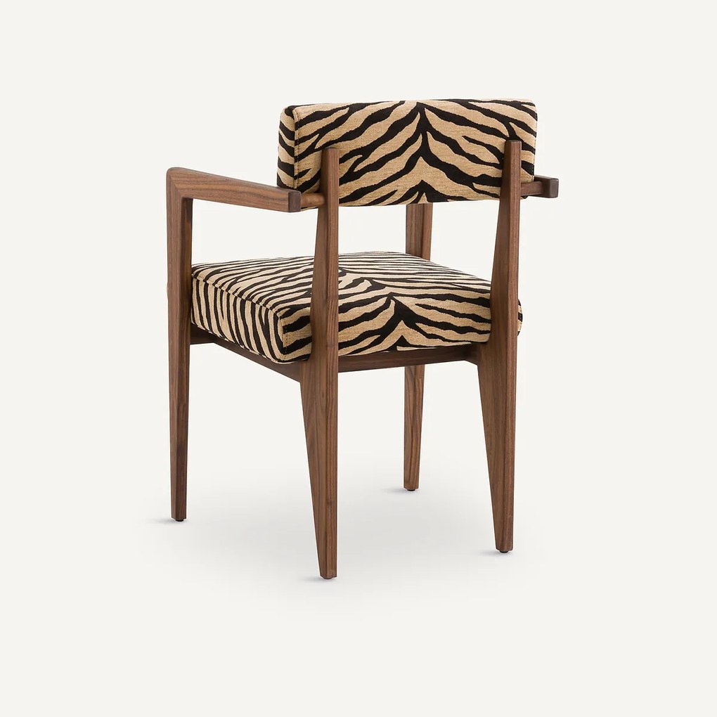 Tafelfauteuil in notenhout, jacquard stof, Izag
