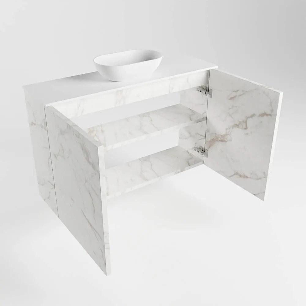 Mondiaz Fowy toiletmeubel 80cm Carrara met witte waskom midden zonder kraangat