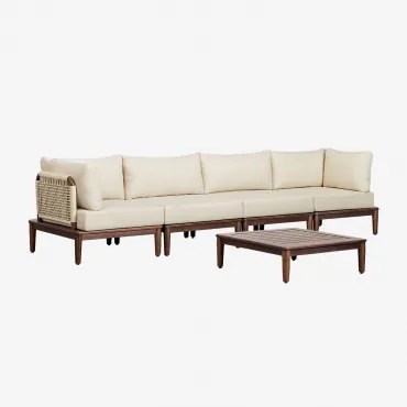 Giulia Tuinset Met Modulaire 4-delige Bank Met 2 Hoekfauteuils En Salontafel In Acacia Beige – Crème - Sklum