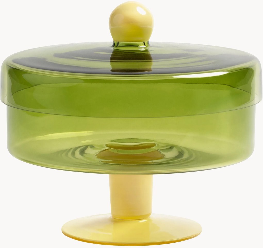 Handgemaakte opbergpot Duo van glas