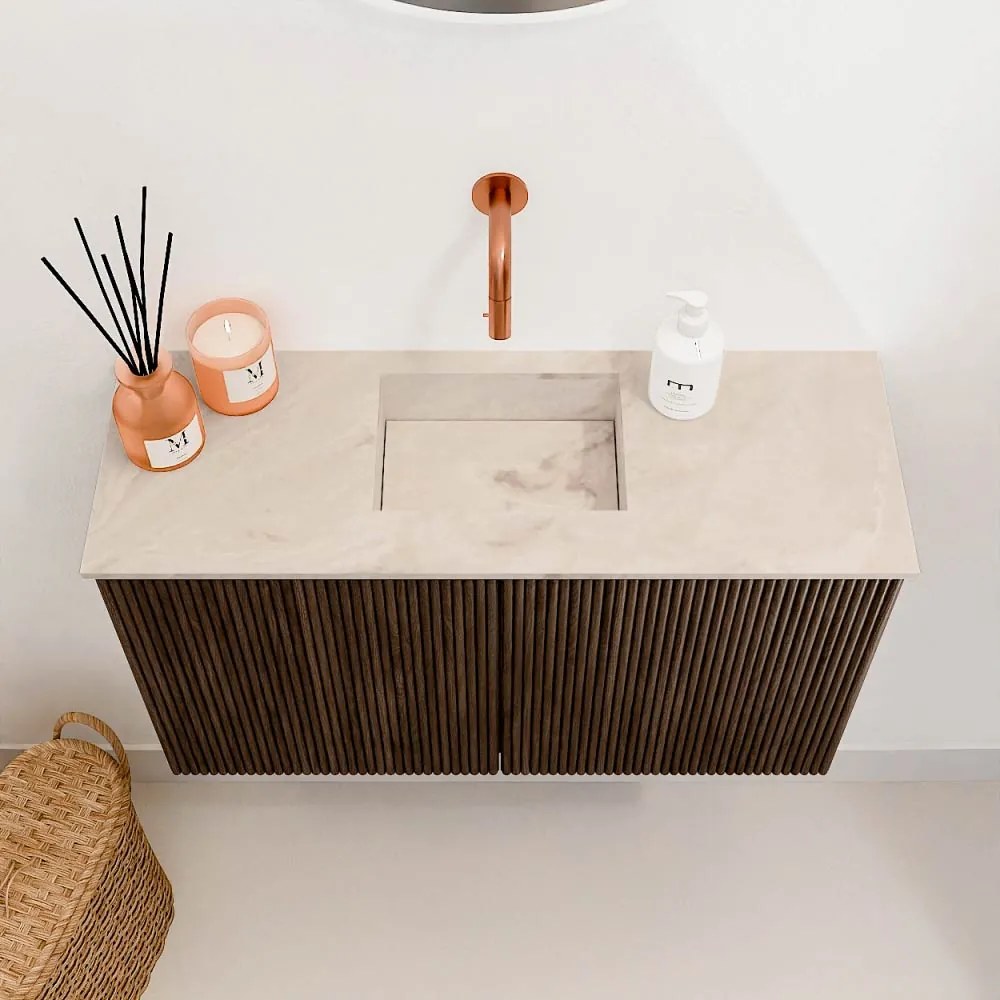 Mondiaz Joya DLux 70cm toiletmeubel walnut met wastafel faye midden zonder kraangat frappe