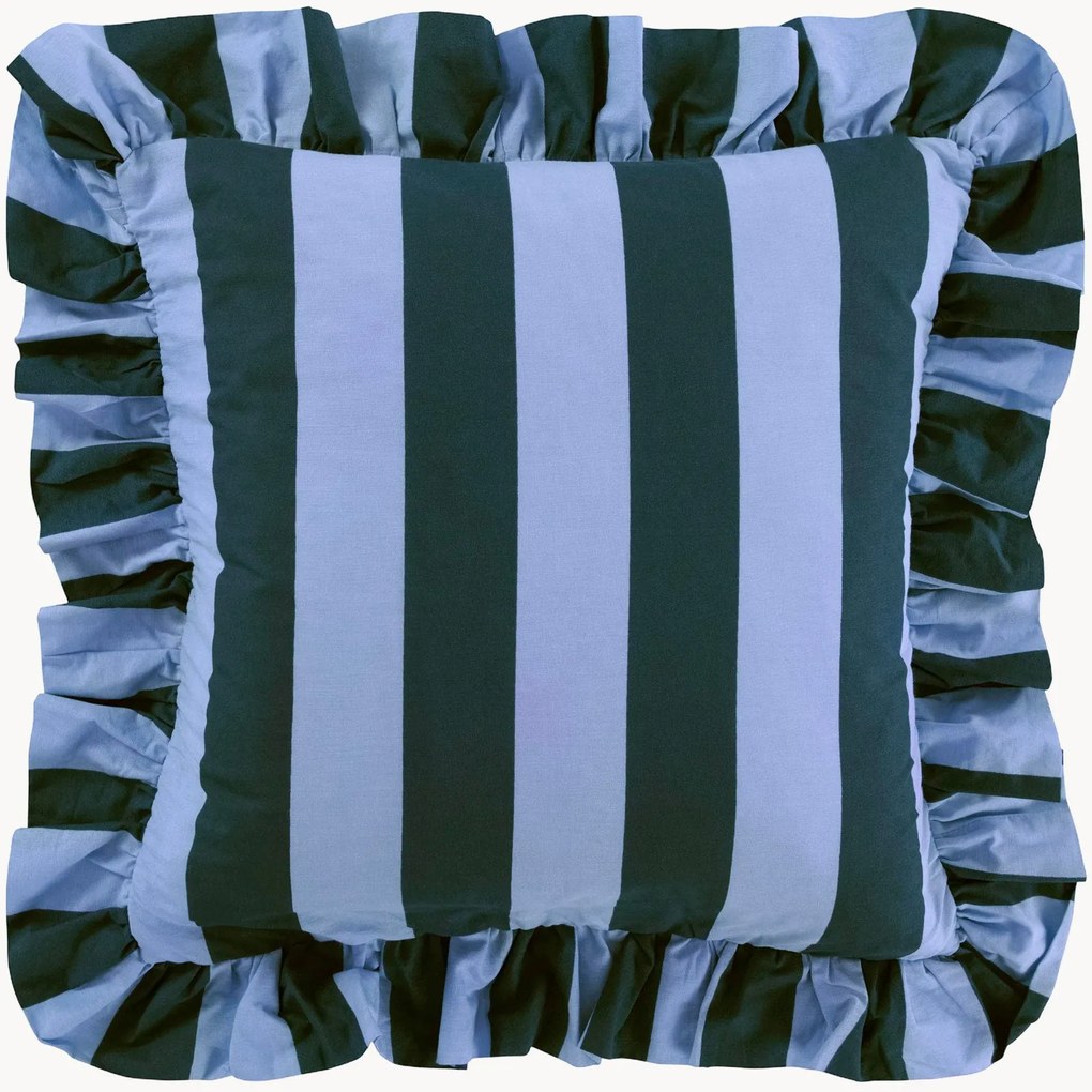 Gestreepte katoenen kussenhoes Freddie met franjes