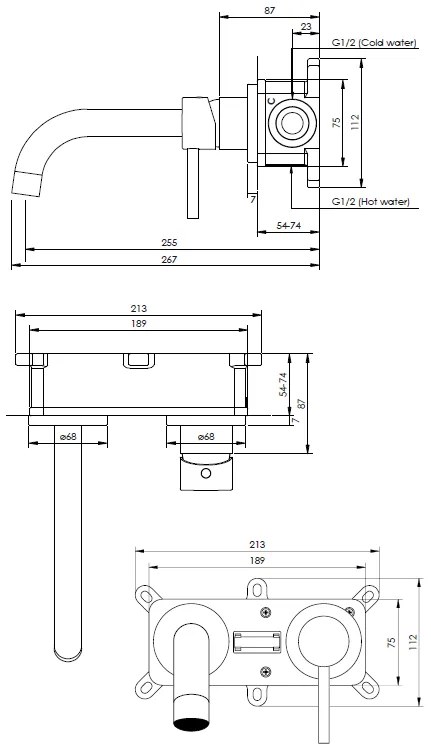 Brauer Gold Edition ColdStart wastafelkraan inbouw gebogen uitloop en rozetten model A1 geborsteld messing PVD