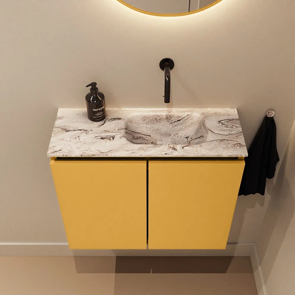 Mondiaz Ture DLux toiletmeubel 60cm ocher met wastafel glace rechts zonder kraangat