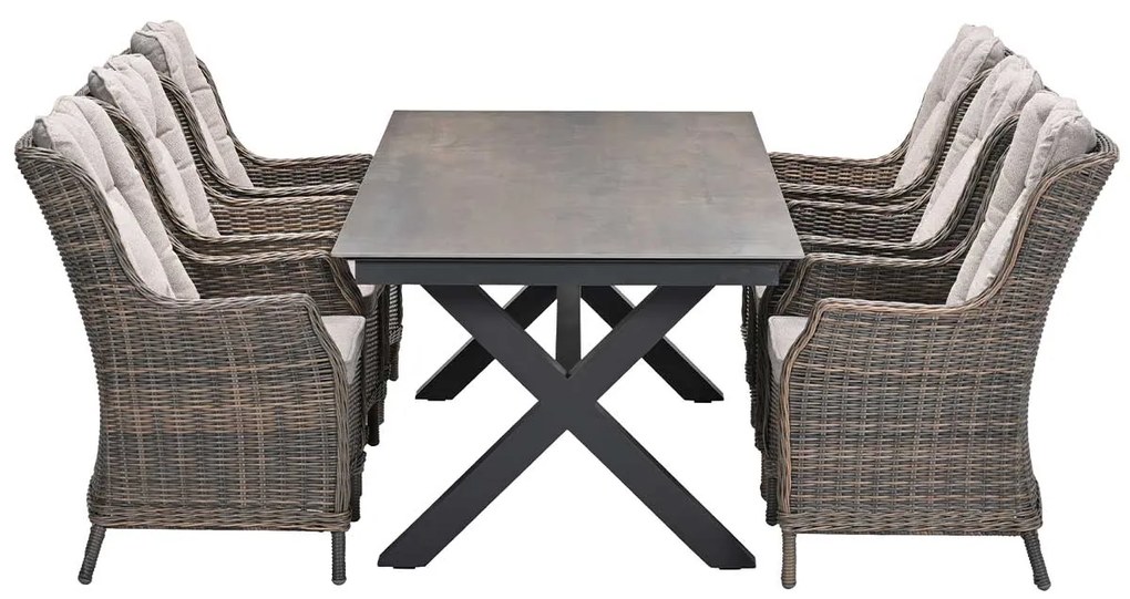 Garden Impressions Marbella tuinset 7-delig havanna sand - Sintra tuintafel 240x100 cm